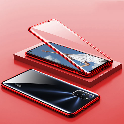 Luxury Aluminum Metal Frame Mirror Cover Case 360 Degrees T01 for Oppo A72 Red