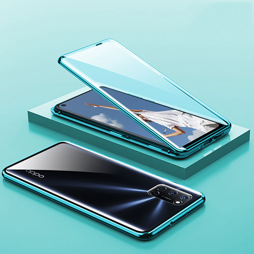 Luxury Aluminum Metal Frame Mirror Cover Case 360 Degrees T01 for Oppo A92 Green