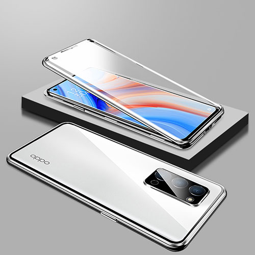 Luxury Aluminum Metal Frame Mirror Cover Case 360 Degrees T01 for Oppo Reno4 5G Silver