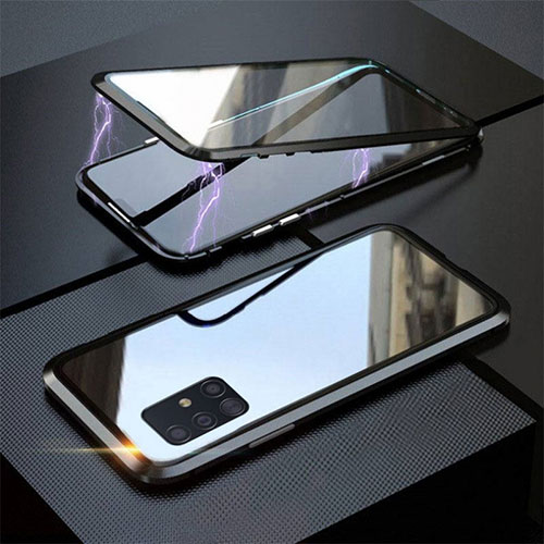 Luxury Aluminum Metal Frame Mirror Cover Case 360 Degrees T01 for Samsung Galaxy A51 5G Black