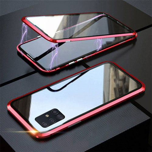 Luxury Aluminum Metal Frame Mirror Cover Case 360 Degrees T01 for Samsung Galaxy A51 5G Red