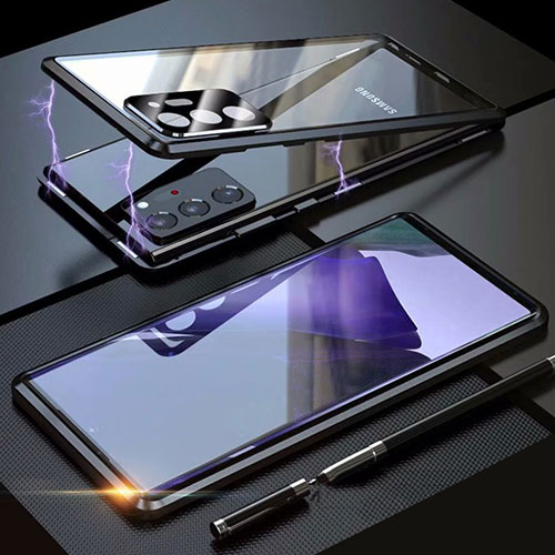 Luxury Aluminum Metal Frame Mirror Cover Case 360 Degrees T01 for Samsung Galaxy Note 20 Ultra 5G Black