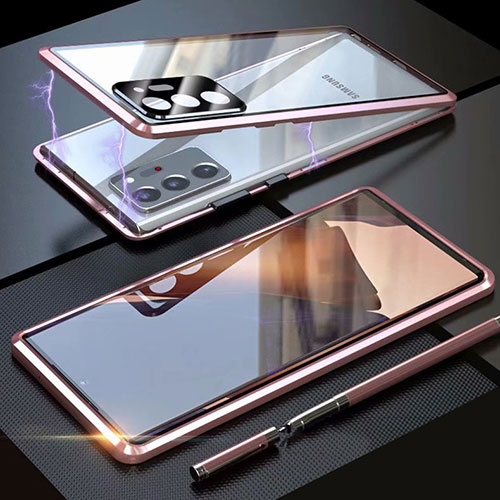 Luxury Aluminum Metal Frame Mirror Cover Case 360 Degrees T01 for Samsung Galaxy Note 20 Ultra 5G Pink