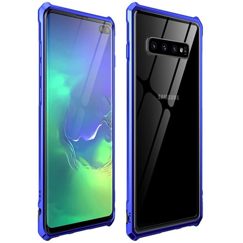 Luxury Aluminum Metal Frame Mirror Cover Case 360 Degrees T01 for Samsung Galaxy S10 Plus Blue