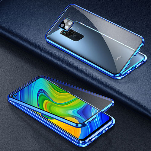 Luxury Aluminum Metal Frame Mirror Cover Case 360 Degrees T01 for Xiaomi Redmi 10X 4G Blue
