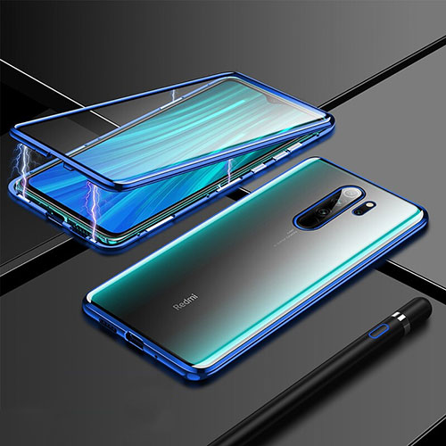 Luxury Aluminum Metal Frame Mirror Cover Case 360 Degrees T01 for Xiaomi Redmi Note 8 Pro Blue