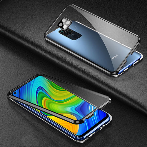 Luxury Aluminum Metal Frame Mirror Cover Case 360 Degrees T01 for Xiaomi Redmi Note 9 Black