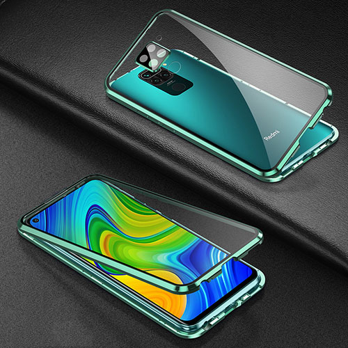 Luxury Aluminum Metal Frame Mirror Cover Case 360 Degrees T01 for Xiaomi Redmi Note 9 Green