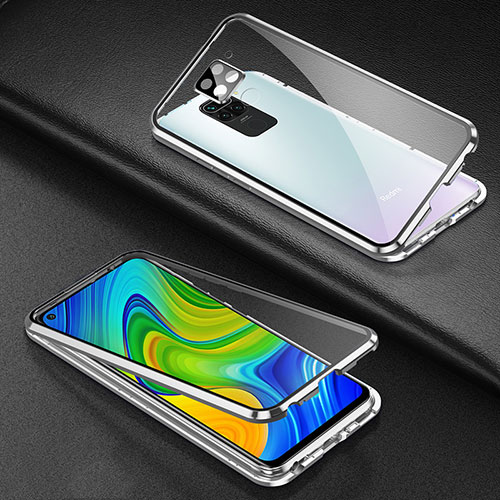 Luxury Aluminum Metal Frame Mirror Cover Case 360 Degrees T01 for Xiaomi Redmi Note 9 Silver