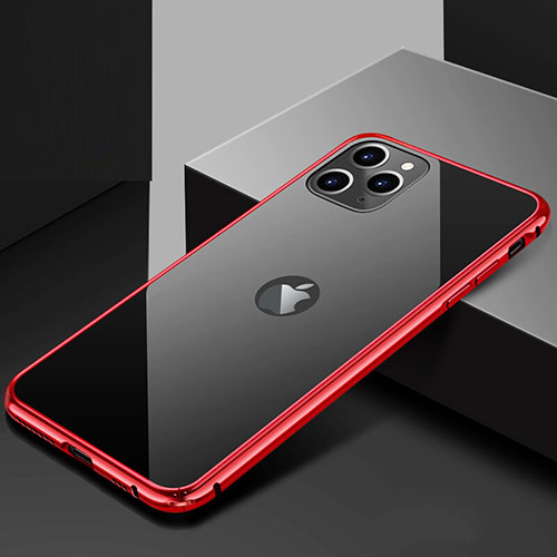Luxury Aluminum Metal Frame Mirror Cover Case 360 Degrees T02 for Apple iPhone 11 Pro Red and Black