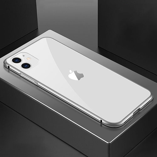 Luxury Aluminum Metal Frame Mirror Cover Case 360 Degrees T02 for Apple iPhone 11 Silver