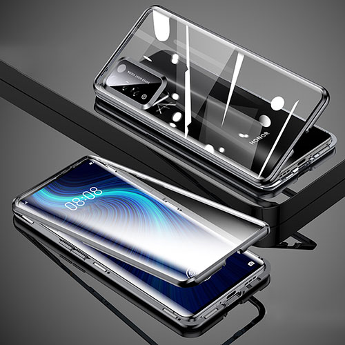Luxury Aluminum Metal Frame Mirror Cover Case 360 Degrees T02 for Huawei Honor X10 5G Black