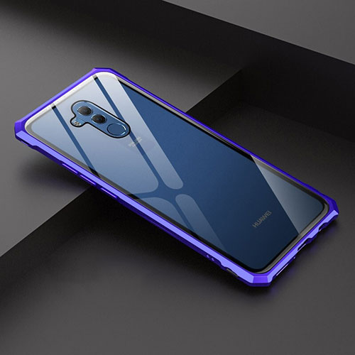 Luxury Aluminum Metal Frame Mirror Cover Case 360 Degrees T02 for Huawei Mate 20 Lite Blue