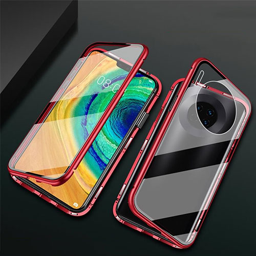 Luxury Aluminum Metal Frame Mirror Cover Case 360 Degrees T02 for Huawei Mate 30 5G Red