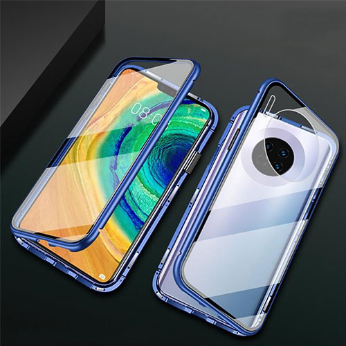 Luxury Aluminum Metal Frame Mirror Cover Case 360 Degrees T02 for Huawei Mate 30 Blue