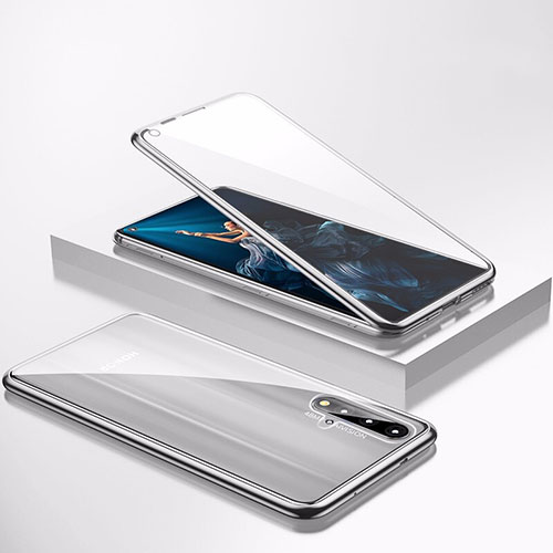 Luxury Aluminum Metal Frame Mirror Cover Case 360 Degrees T02 for Huawei Nova 5T Silver