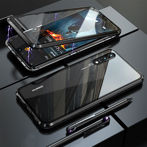 Luxury Aluminum Metal Frame Mirror Cover Case 360 Degrees T02 for Huawei P20 Black