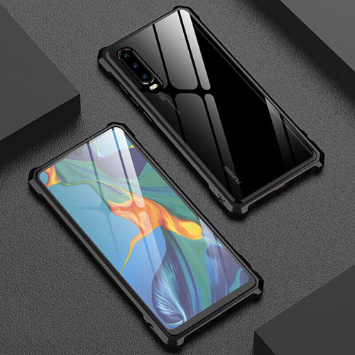 Luxury Aluminum Metal Frame Mirror Cover Case 360 Degrees T02 for Huawei P30 Black