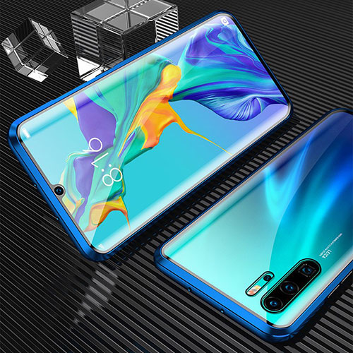 Luxury Aluminum Metal Frame Mirror Cover Case 360 Degrees T02 for Huawei P30 Pro New Edition Blue