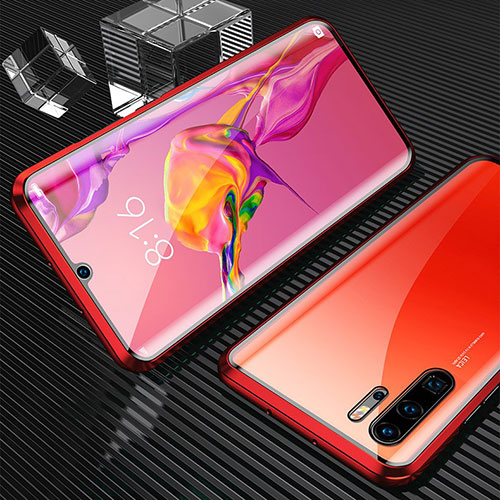 Luxury Aluminum Metal Frame Mirror Cover Case 360 Degrees T02 for Huawei P30 Pro New Edition Red