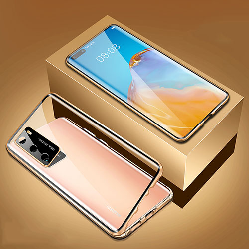 Luxury Aluminum Metal Frame Mirror Cover Case 360 Degrees T02 for Huawei P40 Gold