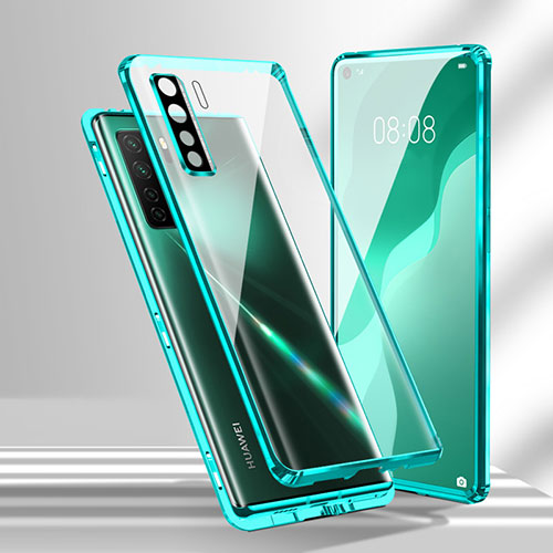 Luxury Aluminum Metal Frame Mirror Cover Case 360 Degrees T02 for Huawei P40 Lite 5G Cyan