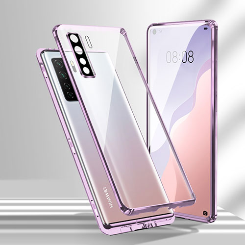 Luxury Aluminum Metal Frame Mirror Cover Case 360 Degrees T02 for Huawei P40 Lite 5G Purple