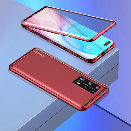 Luxury Aluminum Metal Frame Mirror Cover Case 360 Degrees T02 for Huawei P40 Pro+ Plus Red