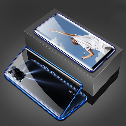 Luxury Aluminum Metal Frame Mirror Cover Case 360 Degrees T02 for Oppo A52 Blue