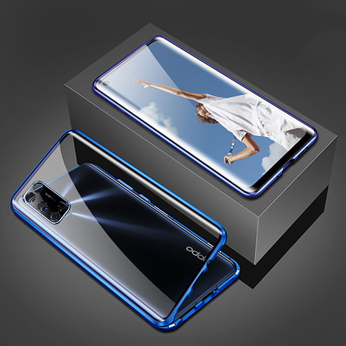 Luxury Aluminum Metal Frame Mirror Cover Case 360 Degrees T02 for Oppo A72 Blue