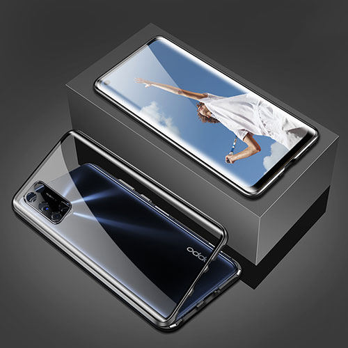 Luxury Aluminum Metal Frame Mirror Cover Case 360 Degrees T02 for Oppo A92 Black