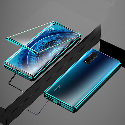 Luxury Aluminum Metal Frame Mirror Cover Case 360 Degrees T02 for Oppo Find X2 Green