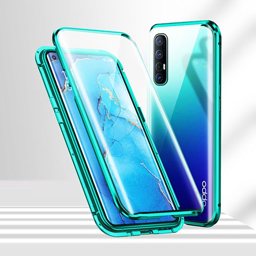 Luxury Aluminum Metal Frame Mirror Cover Case 360 Degrees T02 for Oppo Find X2 Neo Green