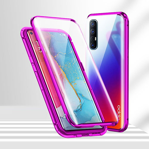 Luxury Aluminum Metal Frame Mirror Cover Case 360 Degrees T02 for Oppo Find X2 Neo Purple