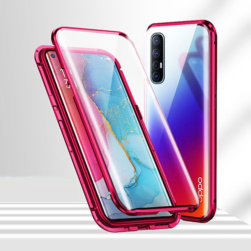 Luxury Aluminum Metal Frame Mirror Cover Case 360 Degrees T02 for Oppo Find X2 Neo Red