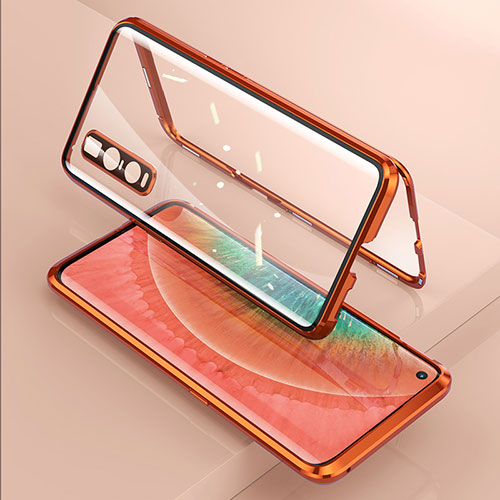 Luxury Aluminum Metal Frame Mirror Cover Case 360 Degrees T02 for Oppo Find X2 Pro Orange