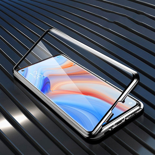 Luxury Aluminum Metal Frame Mirror Cover Case 360 Degrees T02 for Oppo Reno4 5G Black