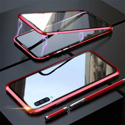 Luxury Aluminum Metal Frame Mirror Cover Case 360 Degrees T02 for Samsung Galaxy A90 5G Red