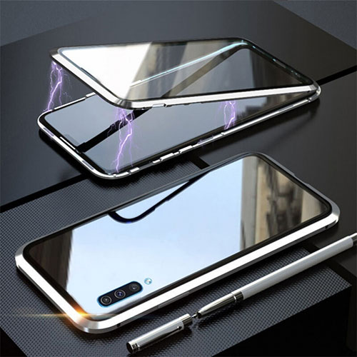 Luxury Aluminum Metal Frame Mirror Cover Case 360 Degrees T02 for Samsung Galaxy A90 5G Silver
