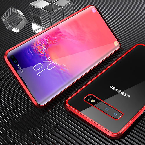 Luxury Aluminum Metal Frame Mirror Cover Case 360 Degrees T02 for Samsung Galaxy S10 Plus Red