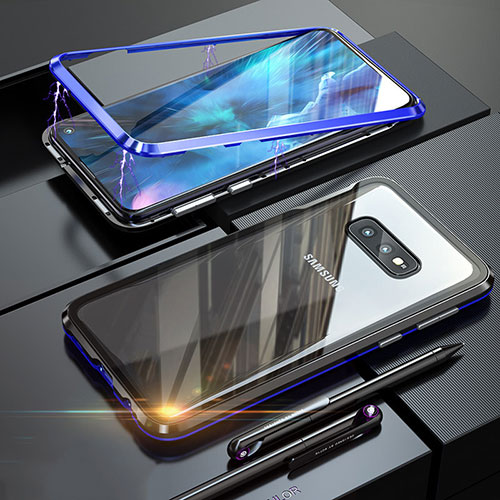Luxury Aluminum Metal Frame Mirror Cover Case 360 Degrees T02 for Samsung Galaxy S10e Blue