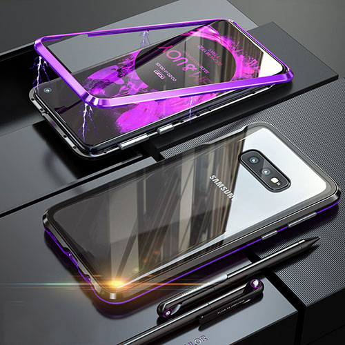 Luxury Aluminum Metal Frame Mirror Cover Case 360 Degrees T02 for Samsung Galaxy S10e Purple