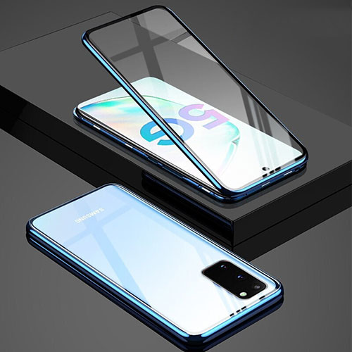 Luxury Aluminum Metal Frame Mirror Cover Case 360 Degrees T02 for Samsung Galaxy S20 5G Blue