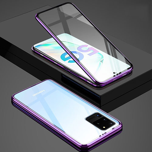 Luxury Aluminum Metal Frame Mirror Cover Case 360 Degrees T02 for Samsung Galaxy S20 Ultra 5G Purple