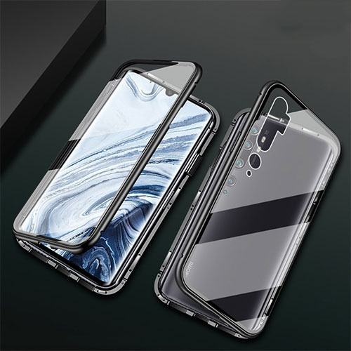 Luxury Aluminum Metal Frame Mirror Cover Case 360 Degrees T02 for Xiaomi Mi Note 10 Pro Black