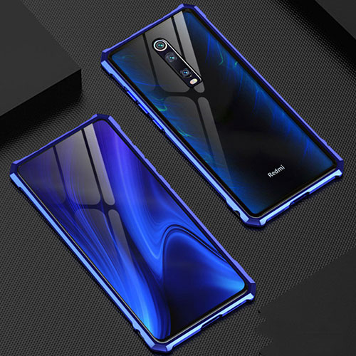 Luxury Aluminum Metal Frame Mirror Cover Case 360 Degrees T02 for Xiaomi Redmi K20 Blue