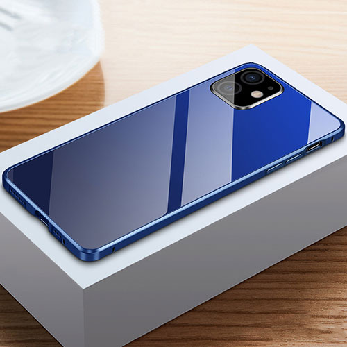 Luxury Aluminum Metal Frame Mirror Cover Case 360 Degrees T03 for Apple iPhone 12 Blue