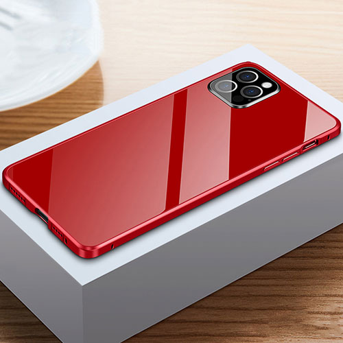 Luxury Aluminum Metal Frame Mirror Cover Case 360 Degrees T03 for Apple iPhone 12 Pro Max Red