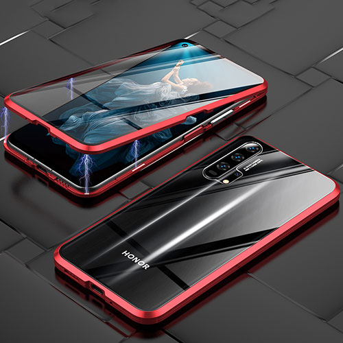Luxury Aluminum Metal Frame Mirror Cover Case 360 Degrees T03 for Huawei Honor 20 Pro Red