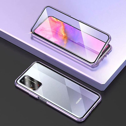 Luxury Aluminum Metal Frame Mirror Cover Case 360 Degrees T03 for Huawei Honor X10 5G Purple